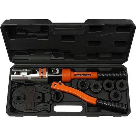 Pince à sertir hydraulique 10T avec 7 inserts de sertissage V12/14/15/16/18/22/28 mm Kit d'outils professionnels pour tube en cuivre Orange (1/5)