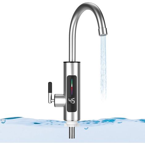 Grifo de agua caliente instantánea, calentador de agua de acero inoxidable con pantalla digital LED para cocina y baño (220 V, 3000 W, UE) (1/5)