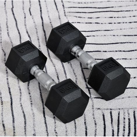Haltères hexagonaux 2 x 6 kg en métal noir, antiroulis, prise sécurisée avec poignée moletée, pour entraînement à domicile, bureau ou salle de sport  CHICFURN (1/5)