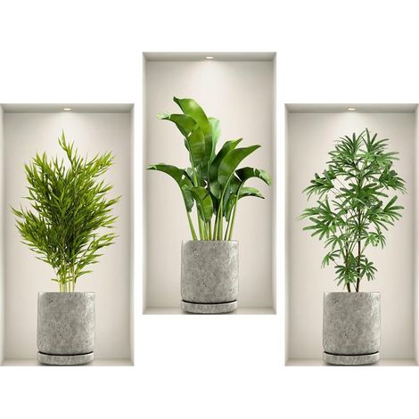 3-teiliges Set 3D-Pflanzen-Wandtattoos, 45 x 23 cm, 3D-Pflanzen-Wandtattoos für Wohnzimmer, Schlafzimmer, Küche (1/5)