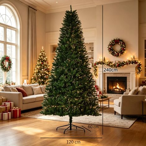 Sapin Noël artificiel Nordmann 240 cm, 1499 branches aiguilles réalistes, grand look naturel, hauteur 240 cm, coloris vert (1/5)