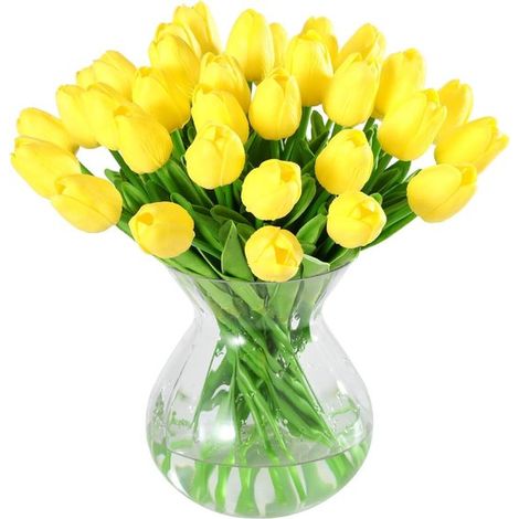 Tulipani artificiali, fiori artificiali, decorazione, lattice realistico, 20 pezzi, giallo (1/5)
