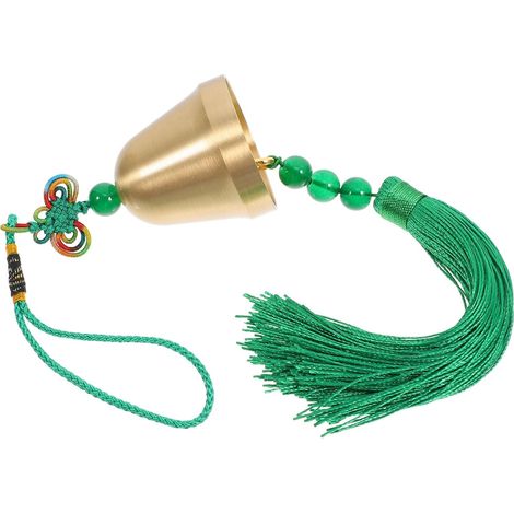 Décoration Voiture Originale Cloches en Laiton Vertes avec Pompon, Ornements Suspendus en Polyester pour Décoration Noël et Maison, Style Chinois Créatif (1/5)