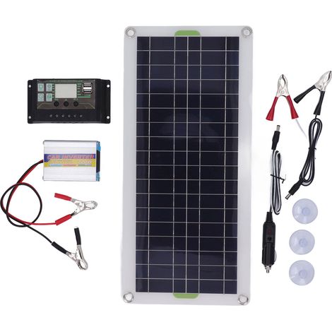 Kit panneau solaire portable 12V 30W avec contrôleur onduleur 220W, haute efficacité polysilicium, 2 ports USB pour camping-car bateau voiture (1/5)