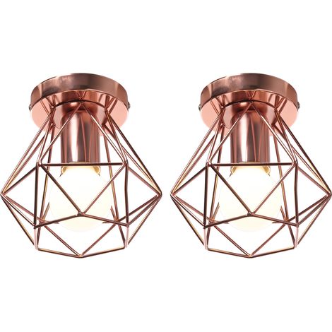 (2X) Plafonnier Rétro Lampe De Plafond D'Intérieur Vintage Or Rose Luminaire Plafonnier Cage En Fer Métallique , Pour Cuisine, Bureau
