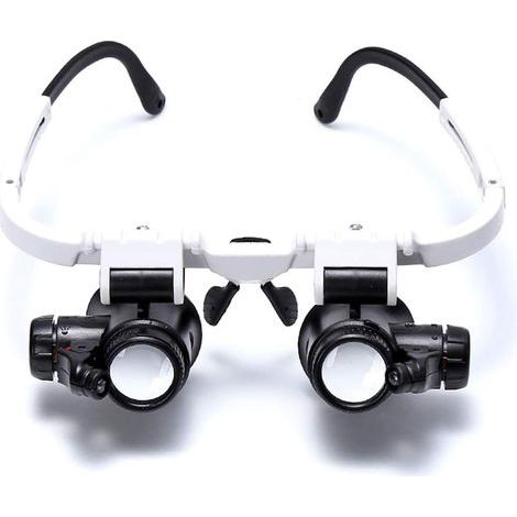 Lunettes loupe à fixation sur la tête, bandeau loupe avec lumière LED, loupe de bijoutier avec 3 lentilles interchangeables 8X 15X 23X, pour bijoux, lunettes, montre, outil de réparation électronique (1/5)