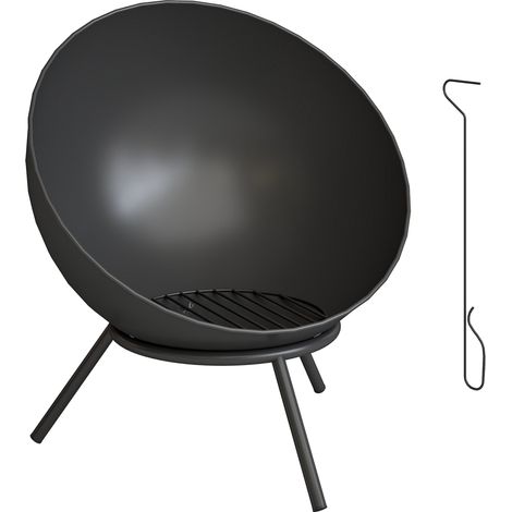 Outdoor Metal Fire Pit, 60cm, Black, Easy Assembly (1/5)
