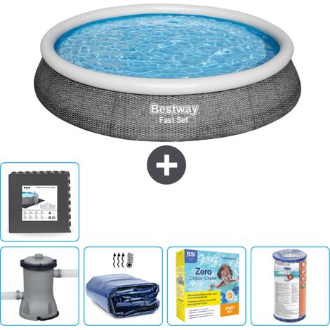 Piscine gonflable ronde Bestway à réglage rapide - Imprimé rotin - 396 x 84 cm - Comprend des Accessoires CB18 (1/5)