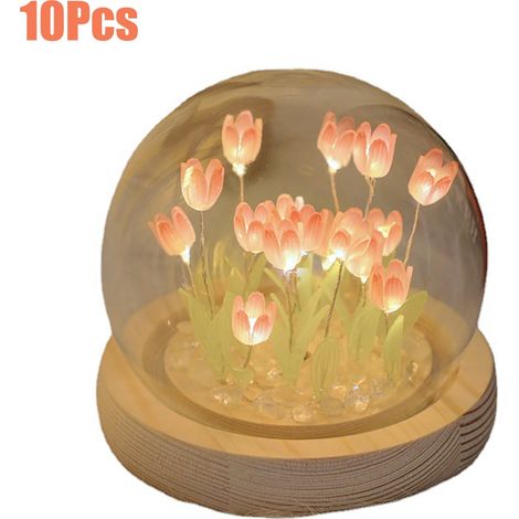 Lampe De Nuit Tulipe - Applique LED En Bois Et Verre - Luminaire Déco Pour Chambre À Coucher - Kit DIY Avec Colle - 10 x 10 cm - 1 Pièce (1/5)
