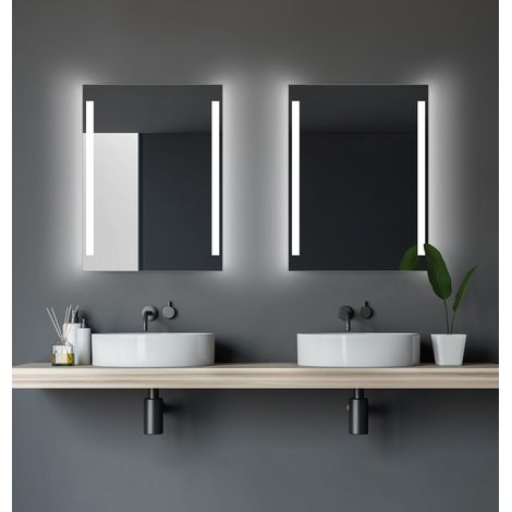 Talos Badspiegel mit Beleuchtung - Badezimmerspiegel 80 x 60 cm - LED Spiegel mit Zwei Lichtausschnitten - Lichtfarbe neutralweiß - vertikale und horizontale Aufhängung