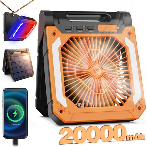 Ventilateur de Table Puissant et Portable Ventilateur Solaire Silencieux Rechargeable 20000mah avec LED Pour Camping Bureau (1/5)