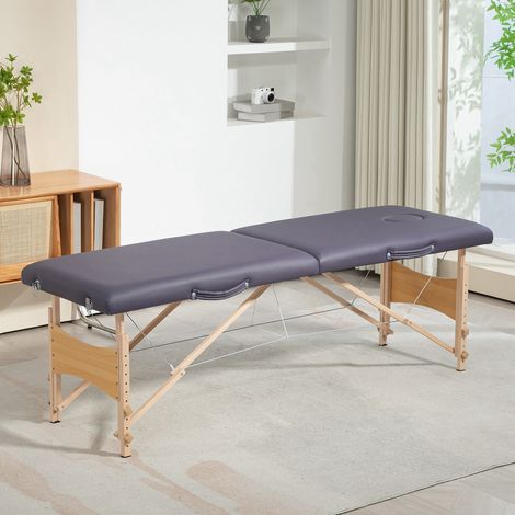Table de massage pliante avec cadre en bois, hauteur réglable et sac de transport 186 x 60 x 58 - 81 cm Violet (1/5)