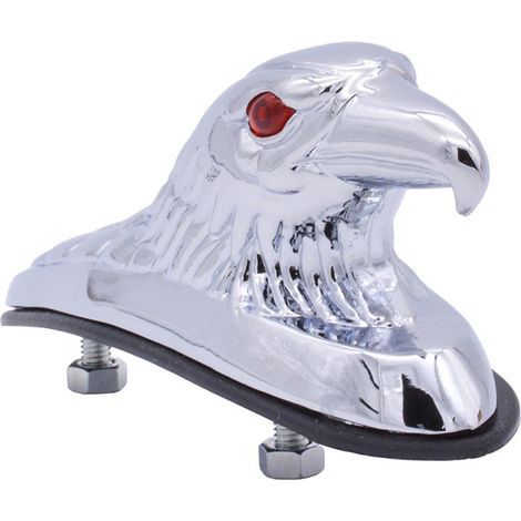 Generic Ornement de Tête d' de Moto, Statue d'Ornement de Tête ' Universelle de 6,02 Pouces de Longueur en Aluminium Look Nostalgique avec des Yeux Rouges pour Capot de Voiture (Silver) (1/5)