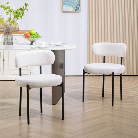 Set di 2 Sedie da Pranzo con Seduta e Schienale Imbottiti, Gambe in Acciaio, Poliestere Bianco Crema (1/4)