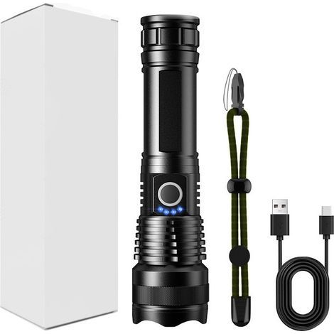 Wiederaufladbare Taschenlampe, taktische Hochleistungstaschenlampe mit 2000 Lumen, helle USB-C-Taschenlampe, tragbare Taschenlampe für Camping, Polizei usw. (1/5)