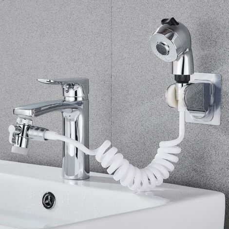 FOREHILL Handbrause-Schlauchsprüher für Waschbecken, Shampoo-Waschbecken-Schlauchsprüher-Aufsatz, einstellbarer Modus, Kupferventiladapter, keine Bohrung erforderlich (1/4)