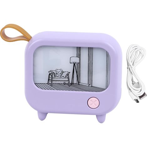 Ortviai Veilleuse décorative en forme de téléviseur avec peinture lumineuse, rechargeable USB, 2 modes d’éclairage, violet (1/5)