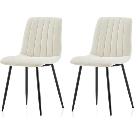 Esszimmerstühle 2er Set, ergonomisch, gepolstert, Leinen Creme (1/5)