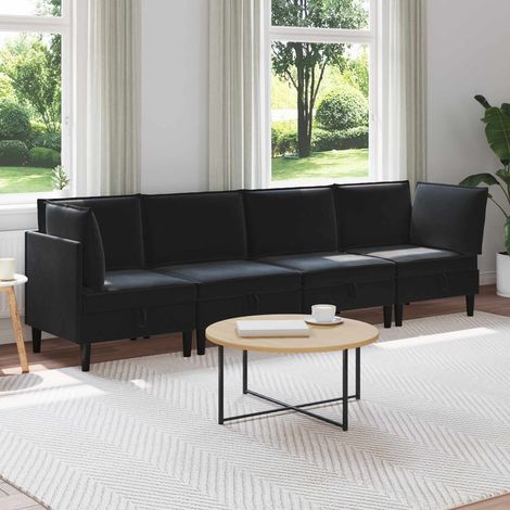 vidaXL Wohnzimmergarnitur mit Kissen mit Speicher 4 pcs Schwarz Samt (1/5)