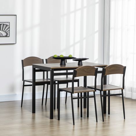 Modernes Esszimmer-Set mit Tisch und 4 Stühlen, Metallgestell für kleine Räume, Dunkelbraun und Schwarz