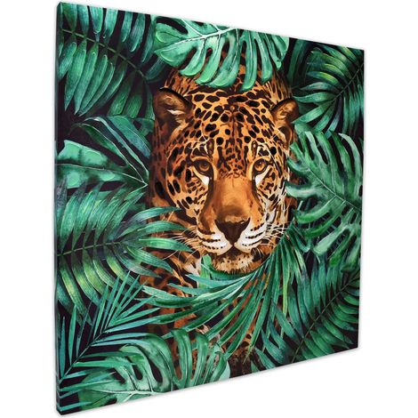 Cuadro pintado a mano  LEOPARDO JUNGLA Grande Pop Art 80 x 80 x 3,5 cm - SpazioLuzio (1/5)