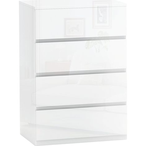 Cassettiera Moderna 4 Cassetti Antiribaltamento in Legno, 55x33x80 cm, Bianco Lucido