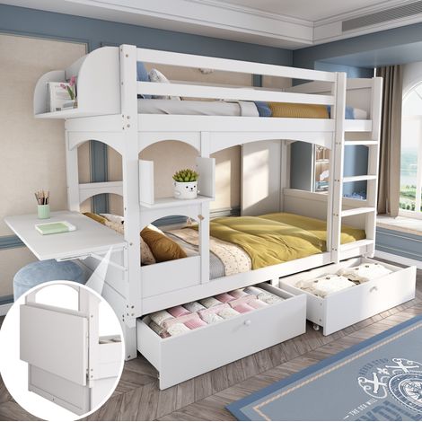 CHICFURN Letto a castello per bambini 90x200 cm bianco con scrivania pieghevole (1/5)