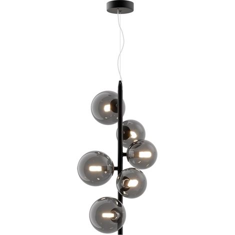 Maytoni Dallas Plafoniera moderna a sospensione a 6 barre luminose nera, paralume fumé, G9 (1/3)