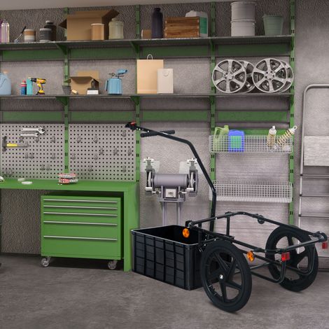 Remolque de acero para bicicletas con almacenamiento, 144 × 59 × 80 cm.