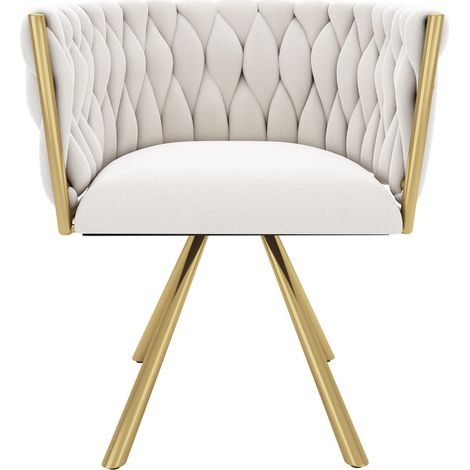 Drehbarer Samt-Esstischstuhl in Beige mit goldenen Metallbeinen MODENUIT (1/5)