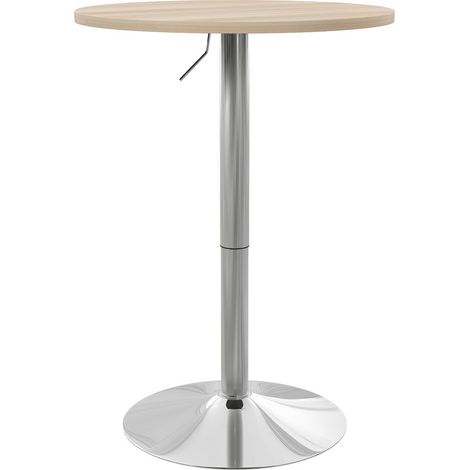 Table haute de cuisine, table de bar ronde pour 2 personnes, hauteur réglable, plateau pivotant à 360°, 60 x 60 x 91 cm, chêne clair (1/5)