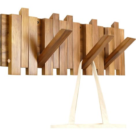 Crochets Pliables En Bois, Mural En Bois, Design Moderne, Étagère en boi avec 8 crochets, Convient Aux Couloirs, Salles De Bains Et Chambres (42, 5 X 16 X 2, 5 cm) (1/5)