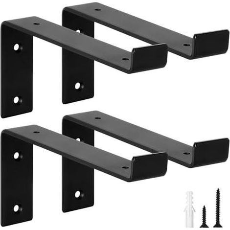 scicent Lot de 4 Équerre Étagère Murale Métal Renforcée avec Rebord, 50KG Charge, Support Étagère Murale 5mm Épaisseur, Equerre Metal Robuste, Équerre Étagère Durable Noir 20 cm (1/5)