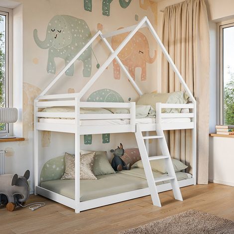 Lit cabane superposé 90x200 sommier inclus Laura Blanc (1/3)