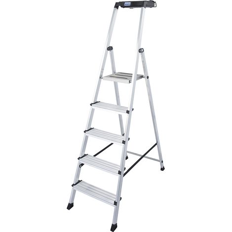 Escalera de seguridad Krause Secury de aluminio con 5 peldaños y sistema antideslizante profesional (1/5)