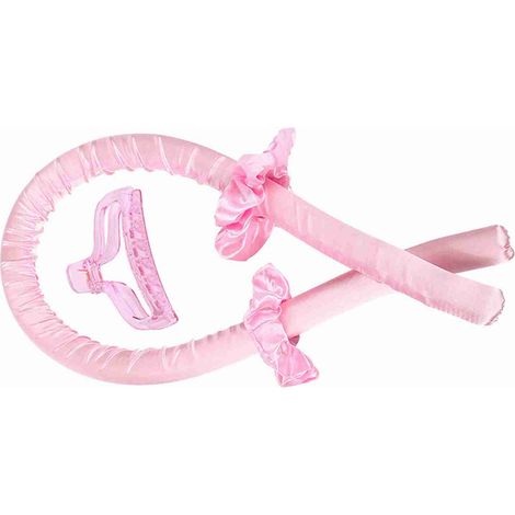 Lot de 2 Serre-tête Boucleurs Sans Chaleur avec Pinces, Bandeau Caoutchouc Fixation pour Cheveux, Coiffure de Nuit, Rose (1/5)