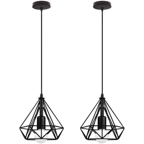 royaluxe- 2PCS Lampes Suspendues Rétro Noires 20CM Suspension Luminaire En Forme De Diamant Plafonnier Vintage E27 Lustre Modernes (1/5)