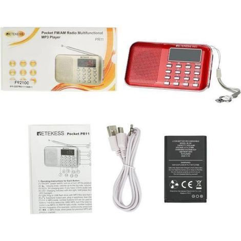 Radio Portable AM FM - Syntonisation Numérique - Lecteur MP3 Micro SD USB - Lampe Torche LED - Batterie Rechargeable Lithium 800 mAh - 117 x 64 x 22 mm - 1 Pièce (1/5)