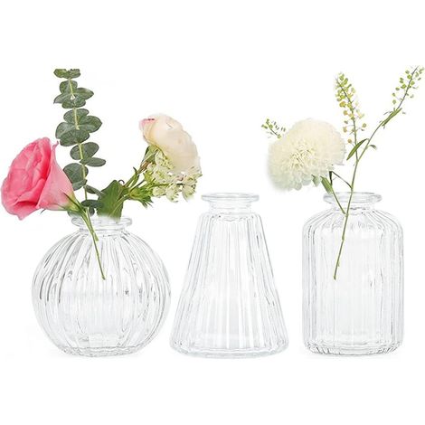 de petits vases pour fleurs – Lot de 3 vases en verre transparent de différentes formes, décoration de mariage vintage, bourgeon en vrac pour centres de table, petits vases à fleurs simples en (1/5)