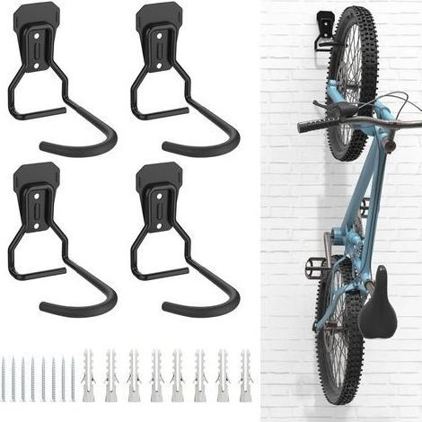 Support mural pour vélo en L, crochet porte-vélo en fer, 4 pièces noir, rangement gain de place pour garage et maison (1/5)