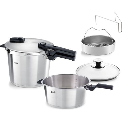Autocuiseur Lot de 2 Pièces, Ø 22 cm (Autocuiseur 6 L + 3,5 l) avec insert, couvercle en verre supplémentaire, 2 niveaux de cuisson, Fabriqué en Allemagne - Induction (1/5)