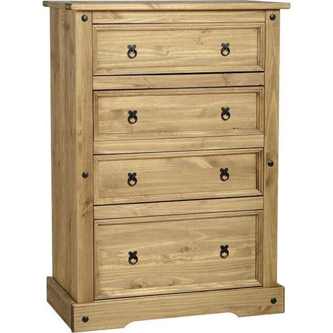 Corona 4 Drawer Wide Chest in Distressed Waxed Pine (1/4)