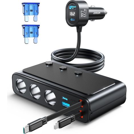 1 Adaptateur Allume-Cigare, 9 En 1, 227W, Câble Rétractable, USB Type-C, Véhicule 12V/24V (1/5)