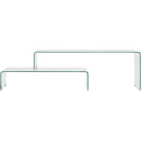 Table basse de salon réglable en verre trempé de sécurité transparent ensemble 2 pcs (1/5)