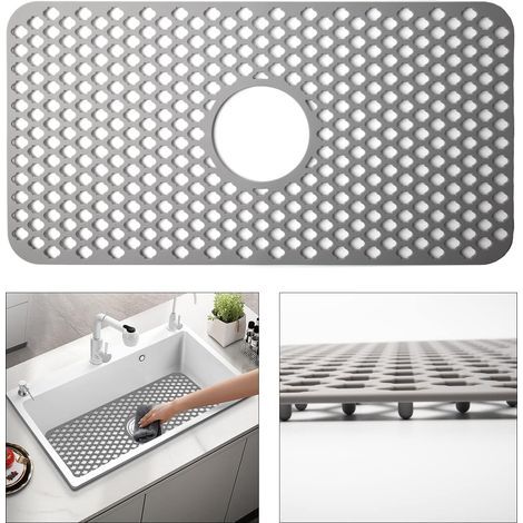 Tapis d'évier en silicone, grille de protection pour évier de cuisine, 62 x 32 cm, gris (1/5)