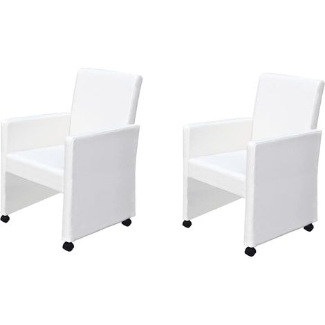 Maison Exclusive - Esszimmerstühle 2 Stk. Weiß Kunstleder (1/5)