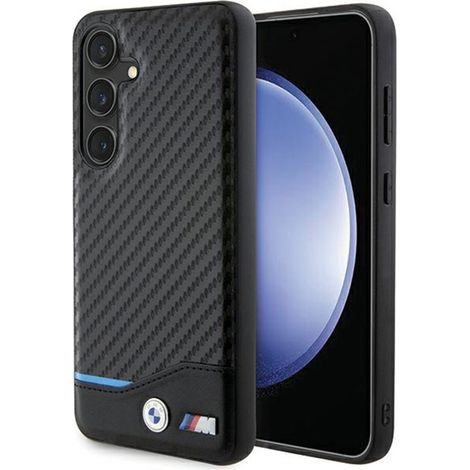 BMW Leder Carbon Blue Line - Samsung Galaxy S24 Hülle (Schwarz) (1/5)