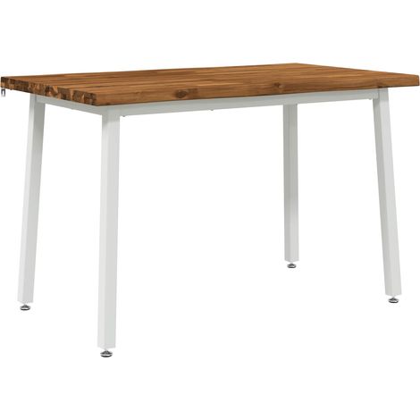Table à Manger Rectangulaire Bord Vivant Bois d'Acacia Massif Blanc 120 x 70 x 75 cm (1/5)