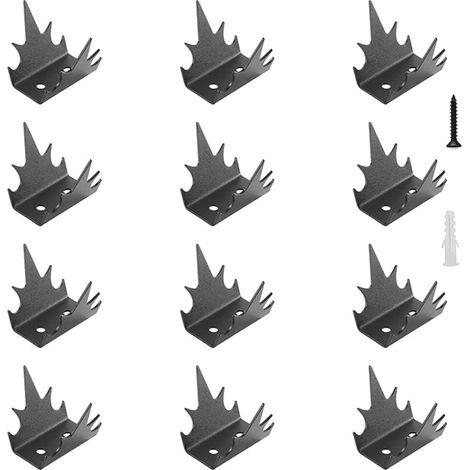 12 Pièces Piquets de Sécurité Anti-Escalade, Pointes Anti-Escalade, Clous de Clôture de Sécurité en Métal, pour La Maison et Le Jardin, Protection de Clôture, Vis et Patins en Caoutchouc Inclus (1/5)