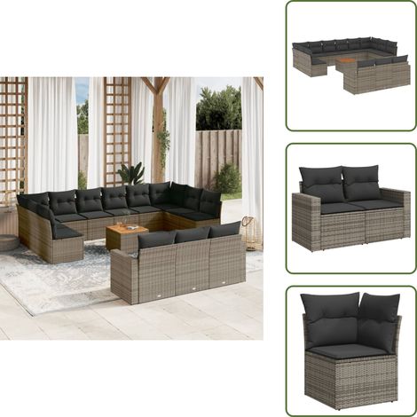 Rattan PE - vidaXL Set Divani da Giardino 14pz con Cuscini in Polyrattan Grigio - Poltrone da giardino